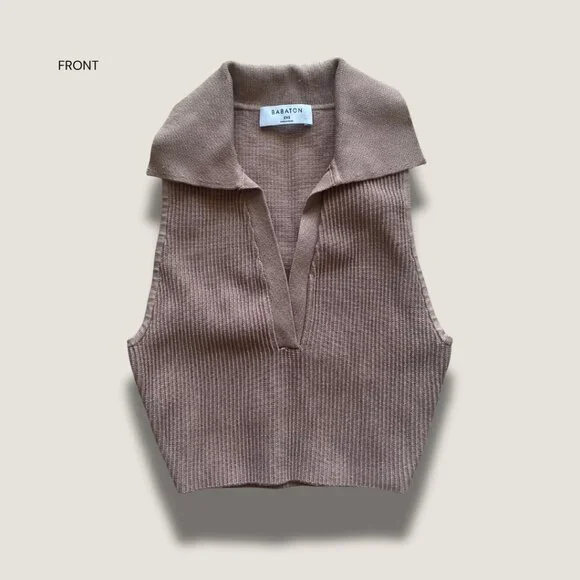 Collared Ribbed Crop Top - Picture 3 of 4